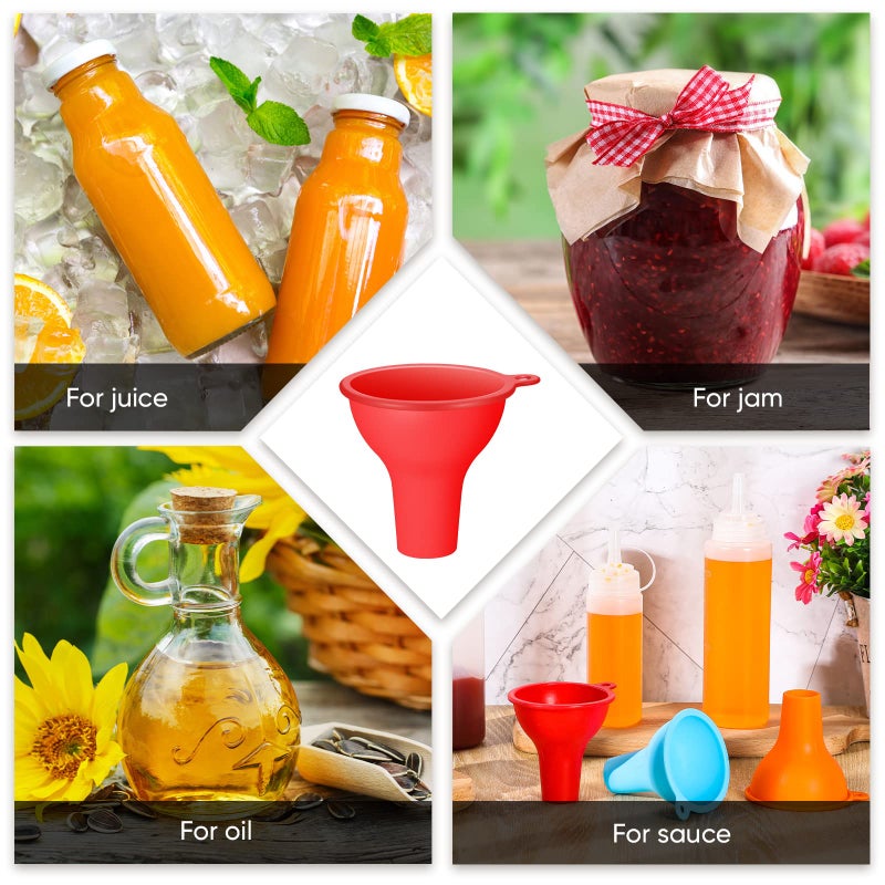 Lauwell Silicone Funnels 4 Pieces Wide Mouth Funnel Flexible Condiment Funnel Sauce Funnel Canning Funnel Set for Home Restaurant Kitchen Squeeze Bottles Jars Cans  3.2 x 1 Inch(Mixed Colors) - Image 5